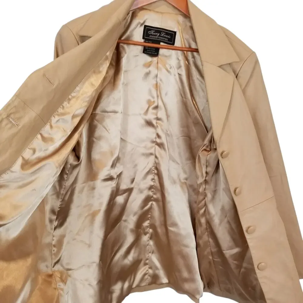 Terry Lewis Classic Luxuries Women's Vintage Leather Jacket Trench Coat Tan - Picture 7 of 10